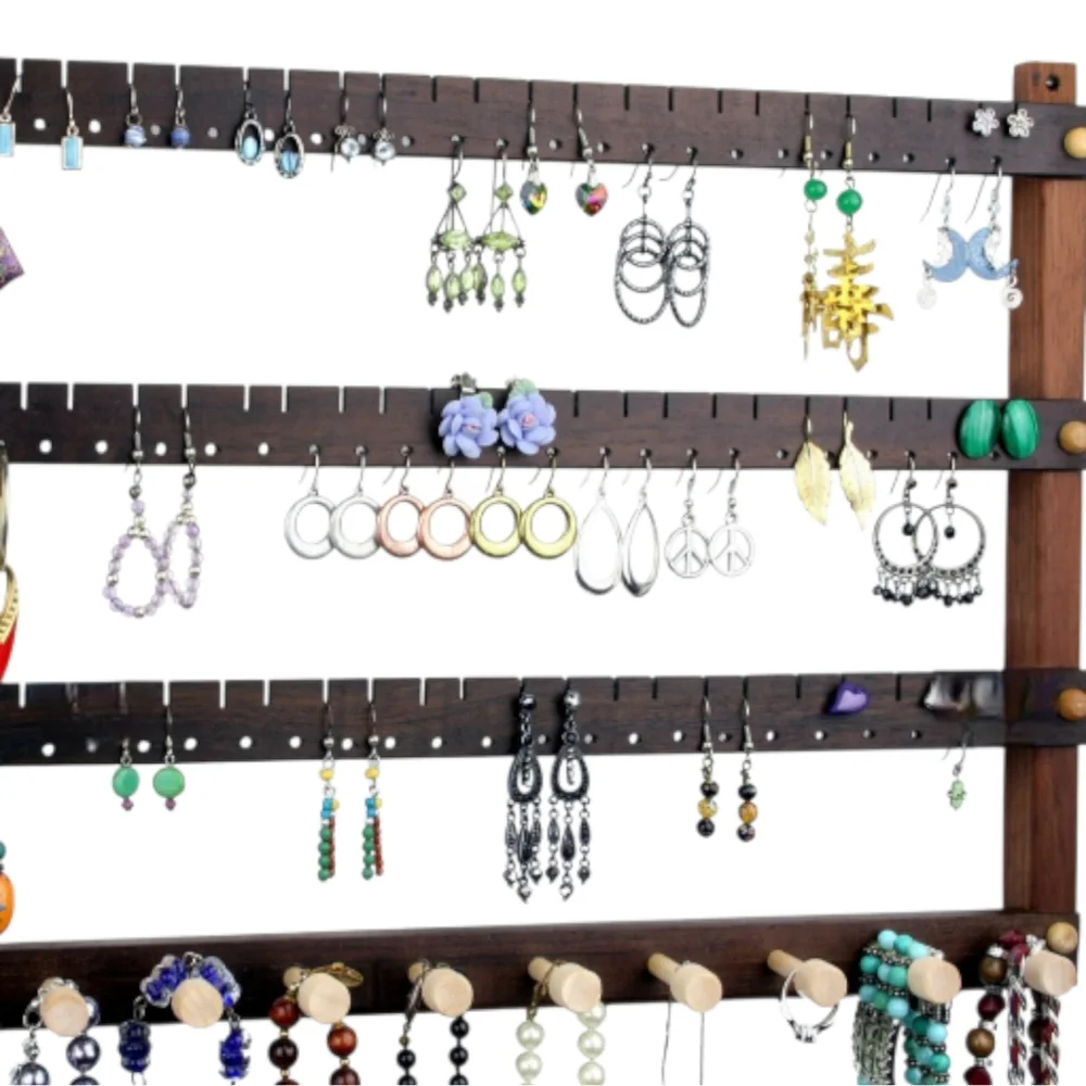 Jewelry Organizer Wall Mount earring holder rack necklace bracelet ring wood NEW